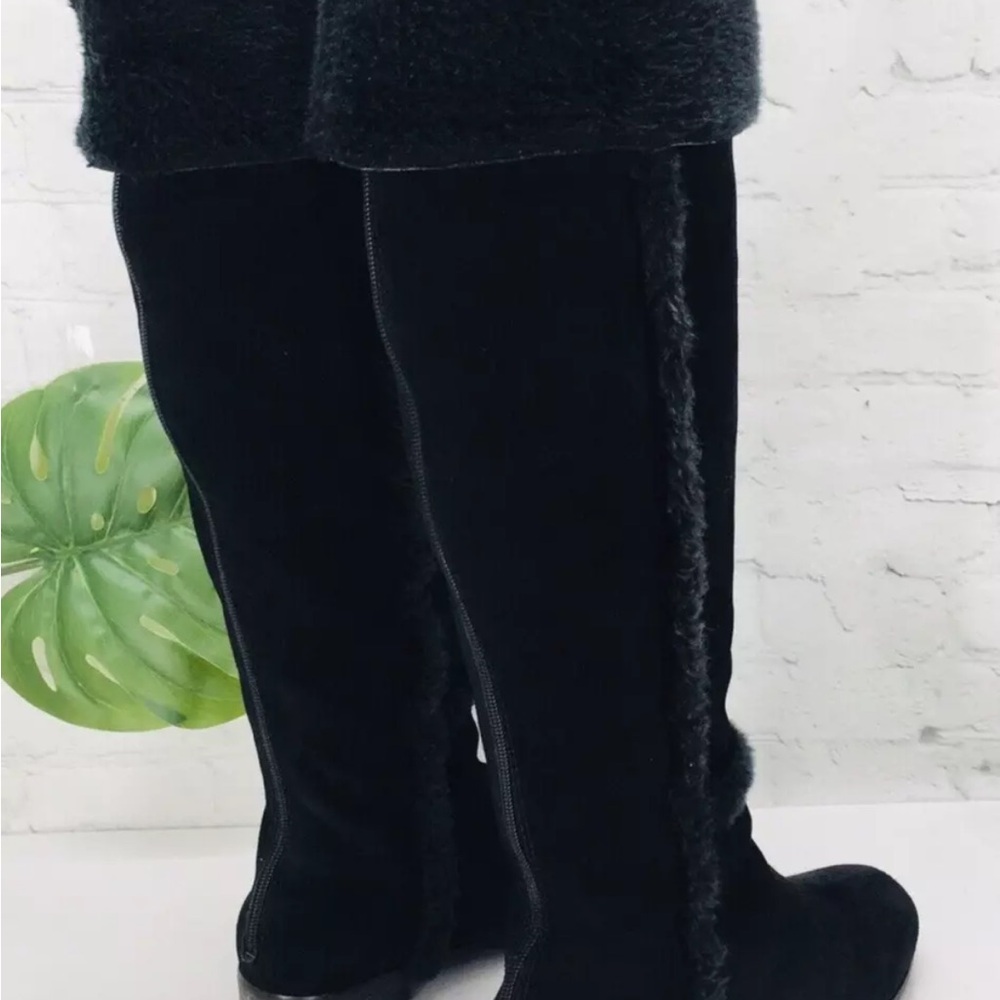 BCBG Tall black Suede Leather Fur Lined Black Boots - Picture 6 of 15